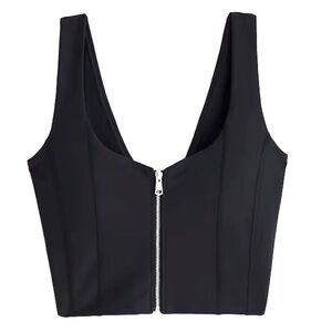 Abercrombie & Fitch YPB SculptLUX Zip Front Sweetheart Crop Tank in Black XS